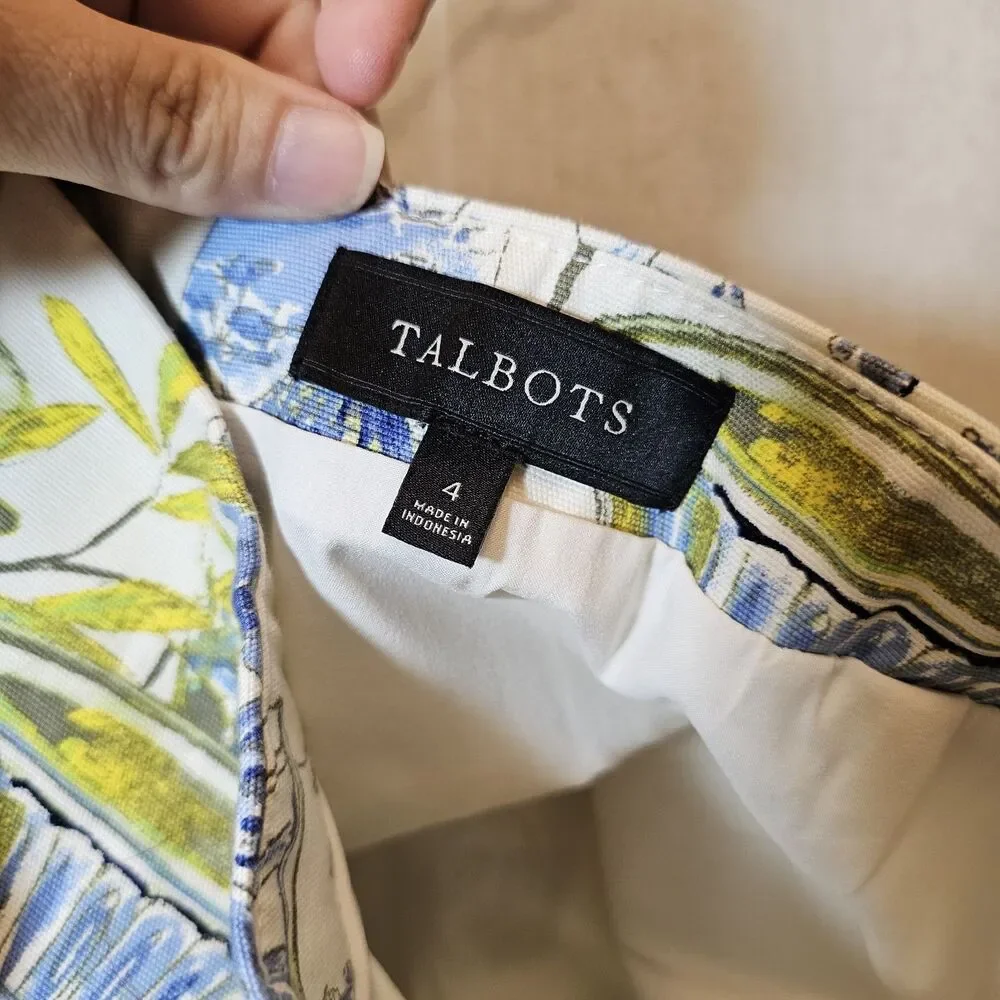 Talbots Mini Skirt Watercolor Chinoiserie Blue White Green Lined Women's Size 4 - Picture 4 of 9